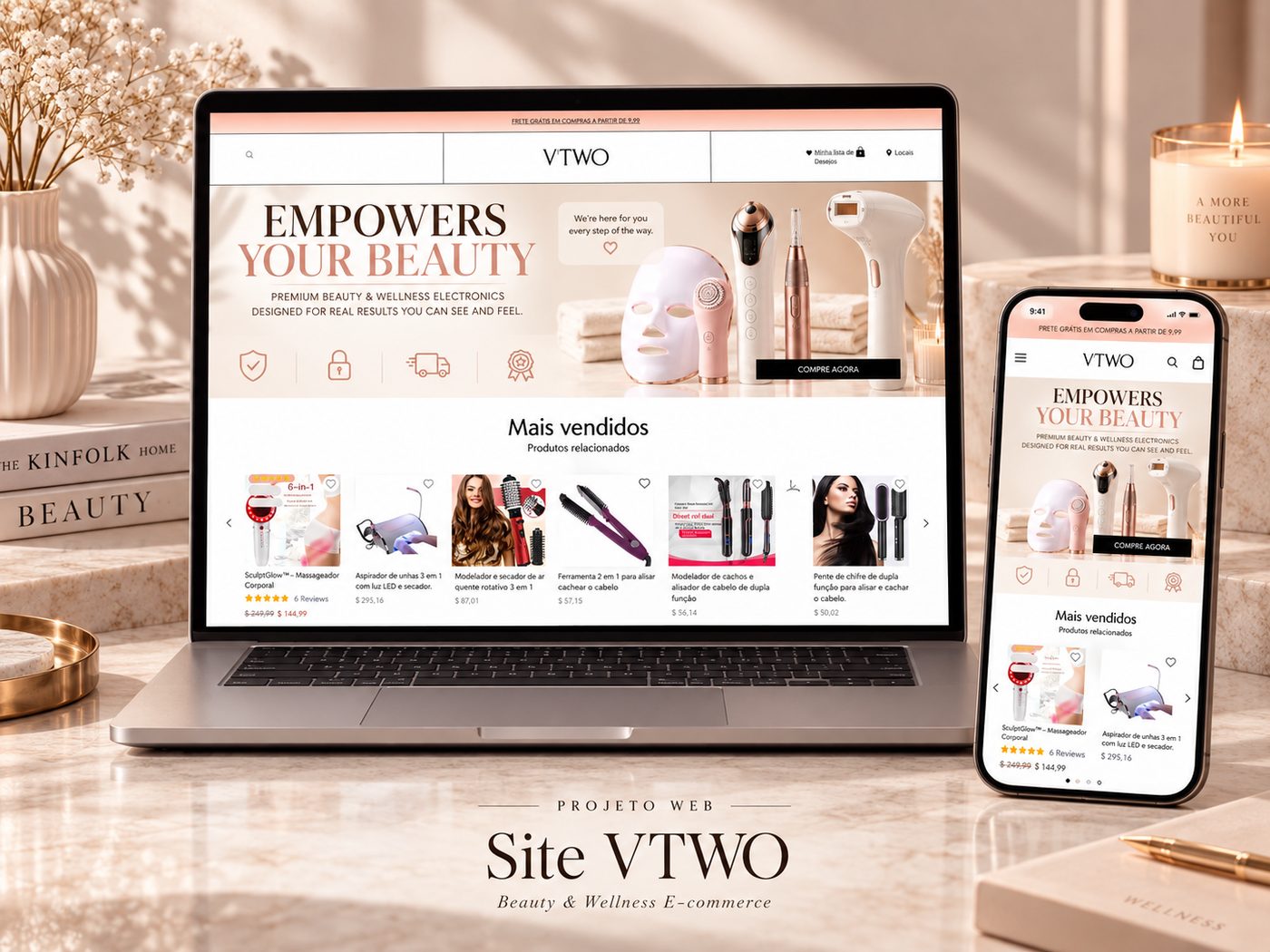 Projeto de e-commerce VTWO para produtos de beleza e bem-estar.